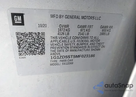 2021 Chevrolet Malibu Fwd Lt из США, поврежденный, VIN 1G1ZD5ST5MF023186